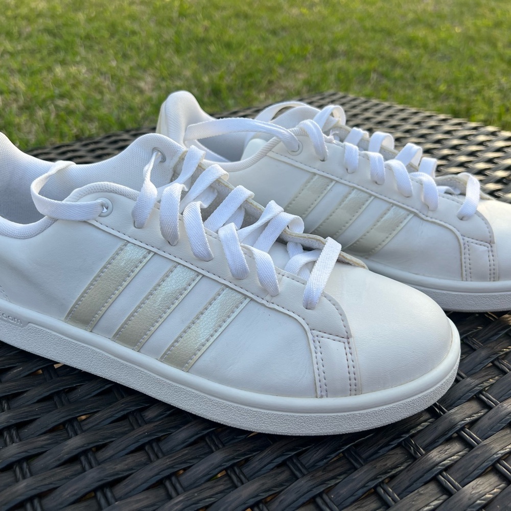 Adidas White Sneakers with Stripes